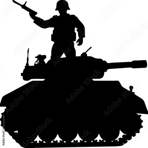Soldier Silhouette on Military Tank Vector for Posters and Decorations
