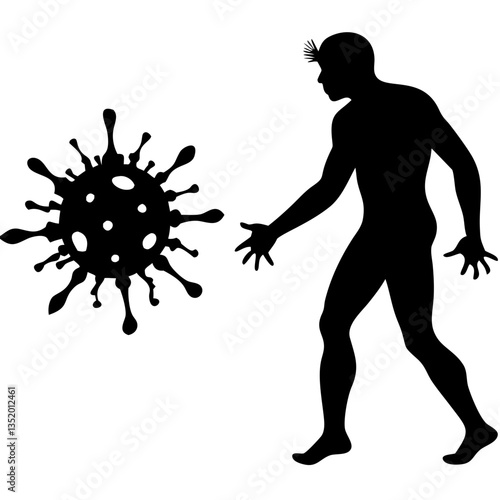 Silhouette Human Confronting Virus Symbol Health Concept Vector