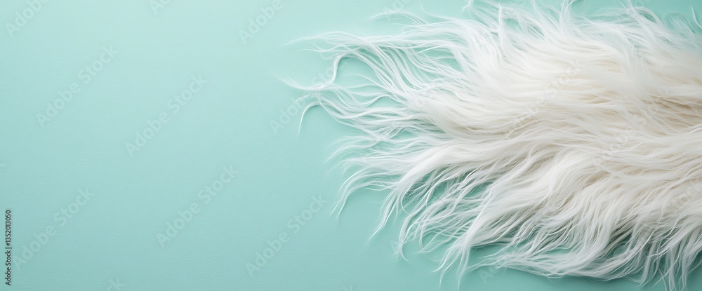 Fluffy white fur on mint green background Fluffy white fur on mint green background