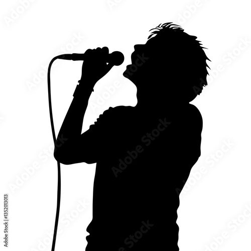 Silhouette of Passionate Singer Holding Microphone for Music Events Vector Art