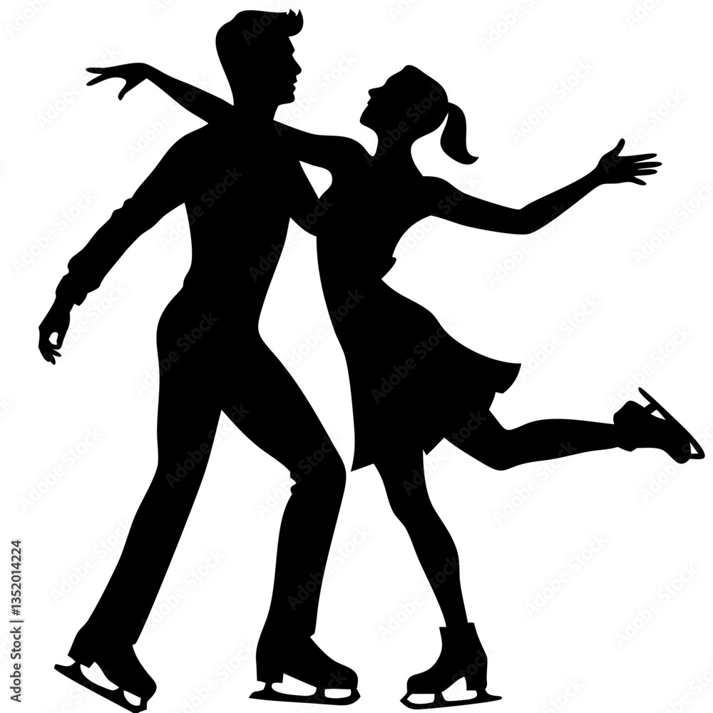 Elegant Ice Skating Couple Silhouette Vector for Artistic Design and Decor Elegant Ice Skating Couple Silhouette Vector for Artistic Design and Decor