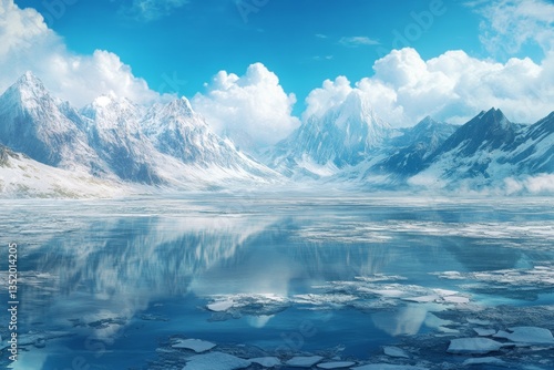 Wallpaper Mural Frozen lake reflecting snowy mountains under a vibrant sky Torontodigital.ca