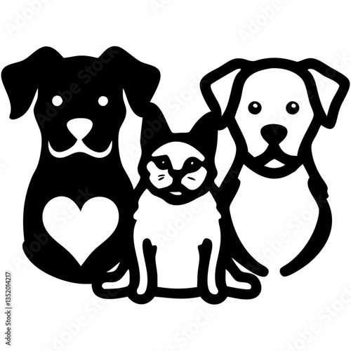 Vector Illustration of Cute Dog and Cat Trio for Pet Lovers and Animal Design Projects