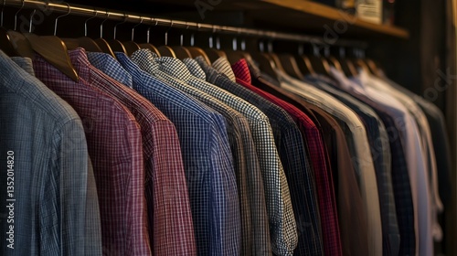 Wallpaper Mural Stylish men's shirts hanging in a closet.  A variety of colors and patterns are neatly organized. Torontodigital.ca