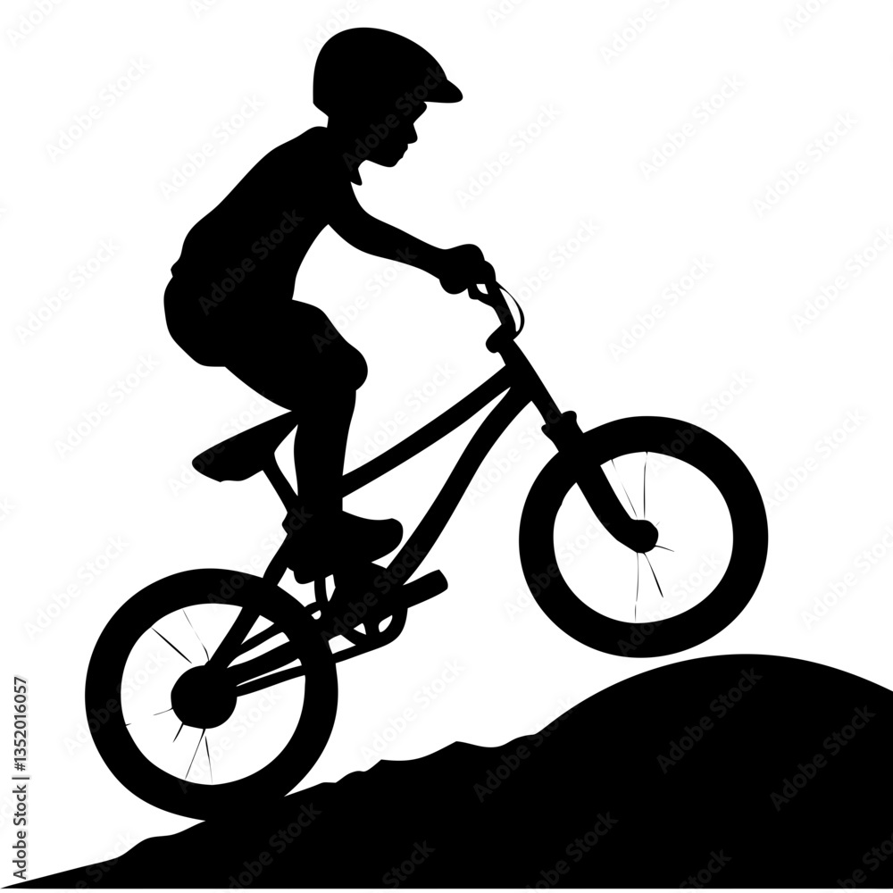 Fototapeta premium Silhouette Child BMX Bike Stunt Adventure Vector for Sport and Design Applications