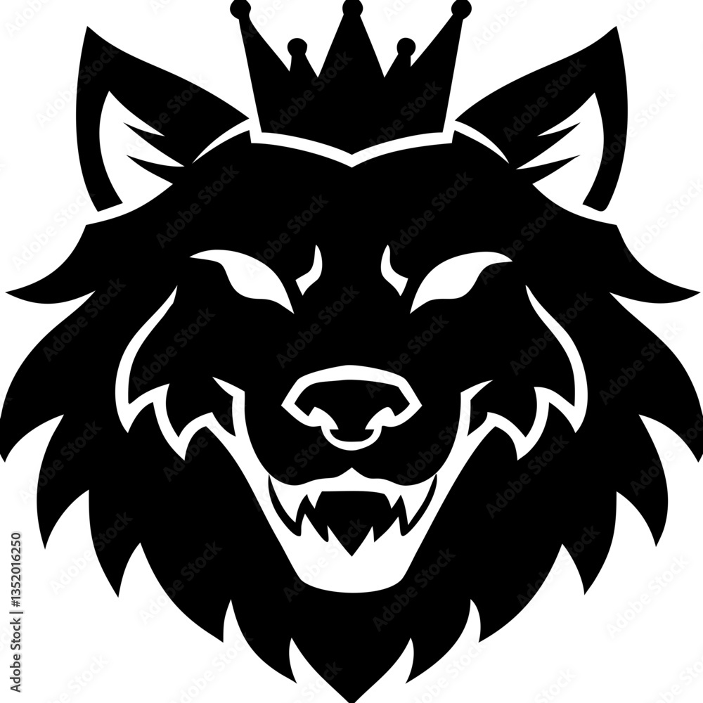 Fototapeta premium Regal Wolf Head Silhouette with Crown Perfect for Tattoos and Graphic Design