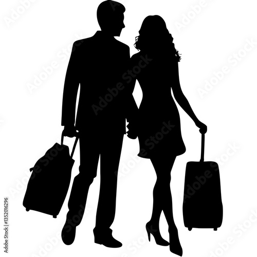 Silhouette Couple Traveling with Luggage Vector Art for Design and Decoration