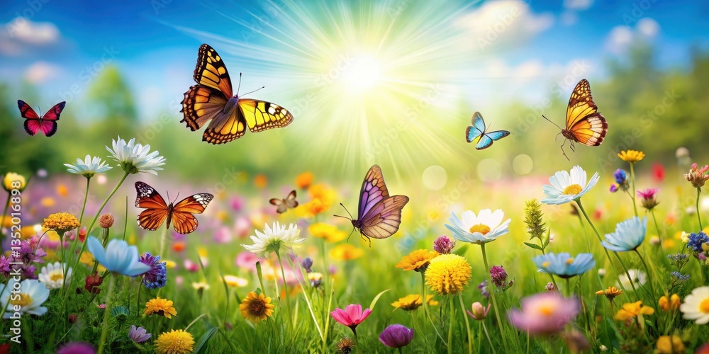 Colorful butterflies and flowers on a sunny meadow, colors, nature, colors, nature,flowers Colorful butterflies and flowers on a sunny meadow, colors, nature, colors, nature,flowers