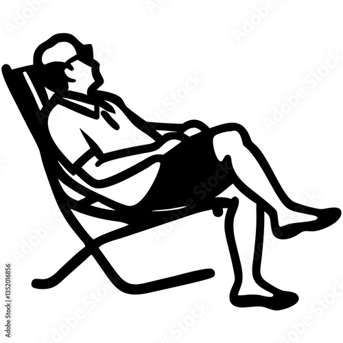 Silhouette of Relaxed Man Sitting in Beach Chair for Leisure and Travel Design