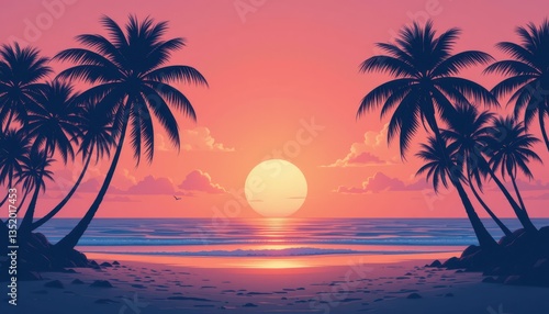 Sunset serenity over tropical beach nature scene tranquil environment