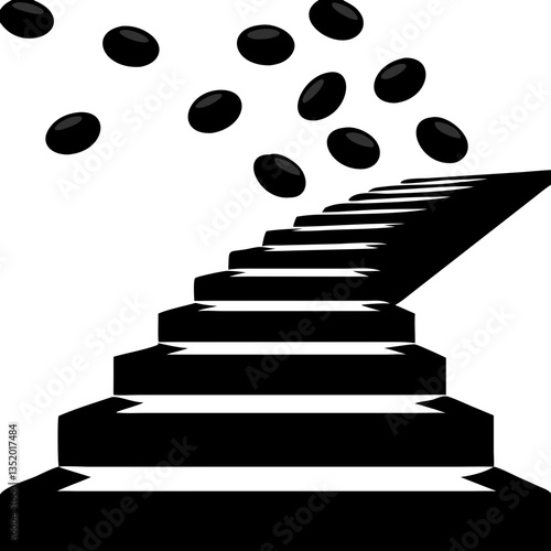 Abstract Black Steps with Floating Discs Vector Design for Creative Projects