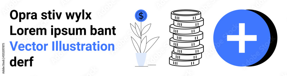 Plant with dollar symbol, coins representing investment, blue cross circle signifying healthcare. Ideal for finance, growth strategies, health services, savings, investments, startups simple landing Plant with dollar symbol, coins representing investment, blue cross circle signifying healthcare. Ideal for finance, growth strategies, health services, savings, investments, startups simple landing