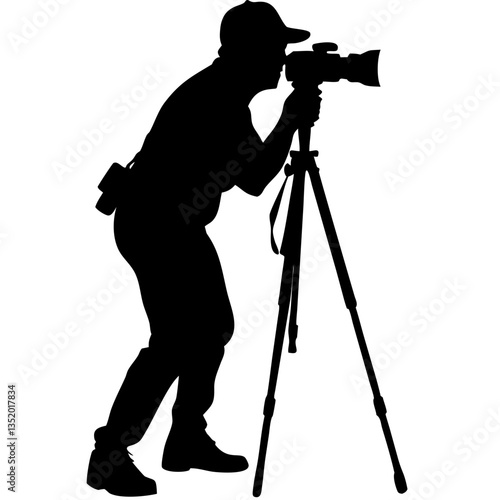 Silhouette grapher Taking  with Tripod Vector Illustration