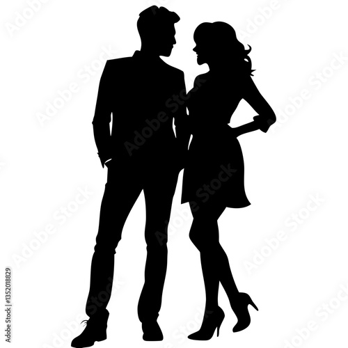 Elegant Couple Silhouette in Conversation Vector for Lifestyle and Design Projects