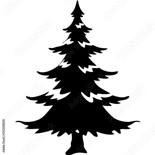 Silhouette of Evergreen Pine Tree Vector for Coloring Books and Holiday Decor