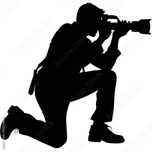 Silhouette of Kneeling grapher with Camera for Creative Projects