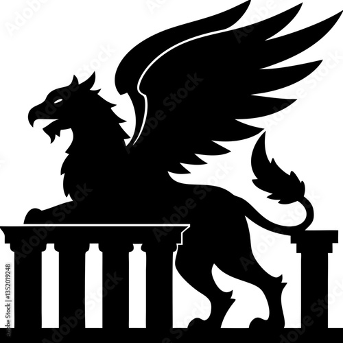 Majestic Griffin Silhouette on Greek Column Ideal for Tattoo Designs and Decorative Art
