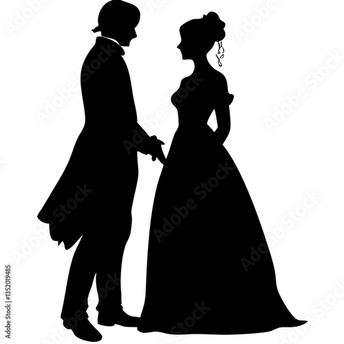 Vintage Couple Silhouette Romantic Dance Vector for Wedding Invitations and Crafts
