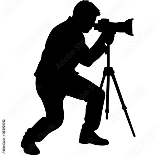 Silhouette of grapher with Camera on Tripod for Creative Design and Projects