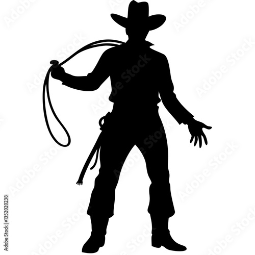 Cowboy Silhouette Holding Whip Western Theme Vector Illustration for Design Projects