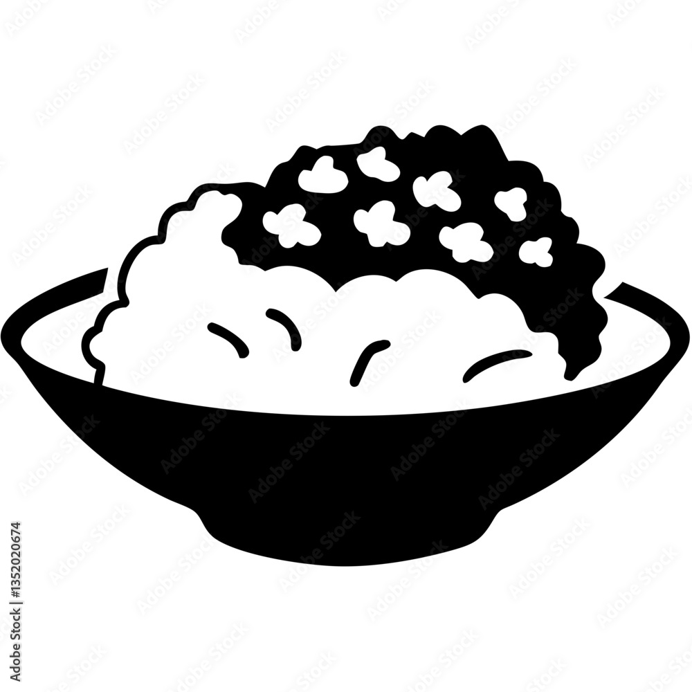 Black Silhouette Bowl Mashed Potatoes and Gravy Vector Illustration for Culinary Design Black Silhouette Bowl Mashed Potatoes and Gravy Vector Illustration for Culinary Design