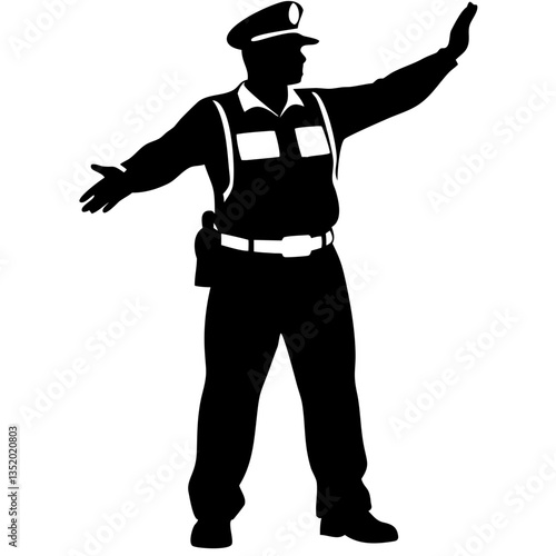 Police Officer Silhouette Directing Traffic Vector Illustration for Safety and Education