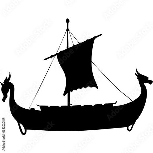 Viking Ship Silhouette Illustration for Historical Designs and Educational Use
