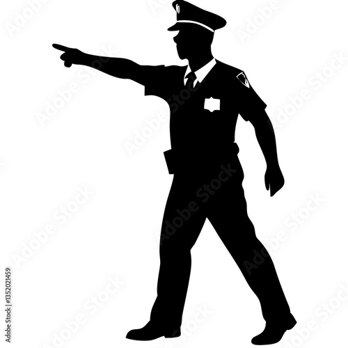 Police Officer Silhouette Pointing Direction Vector Illustration for Educational Use