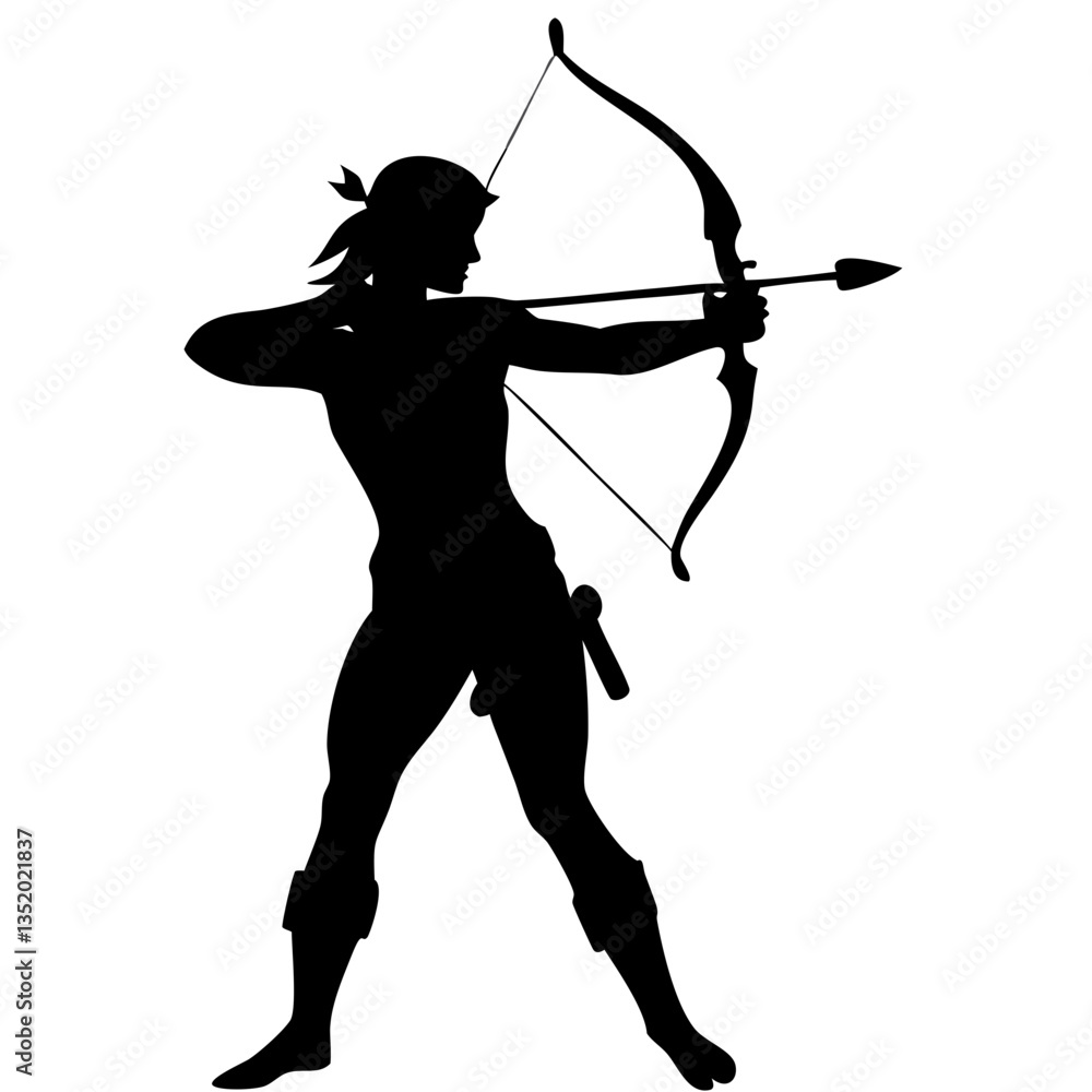 Silhouette Archer Aiming Bow Vector for Art and Design Projects Silhouette Archer Aiming Bow Vector for Art and Design Projects