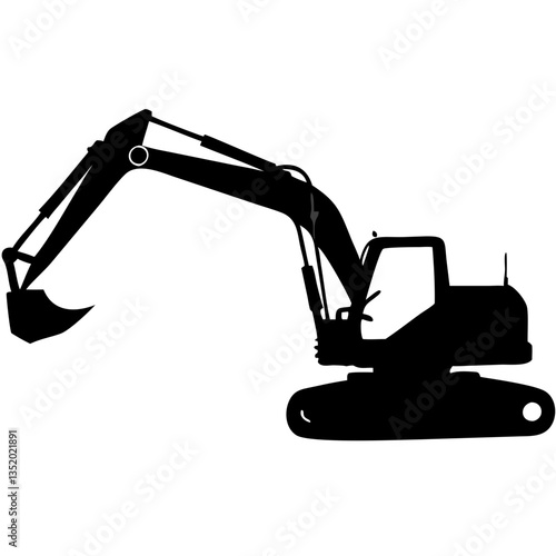 Vector Silhouette of Excavator Heavy Construction Equipment for Graphic Design