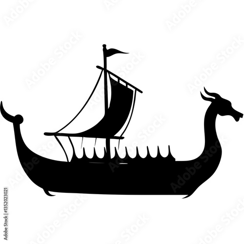 Viking Longship Silhouette Illustration Ancient Norse Vessel Vector Design