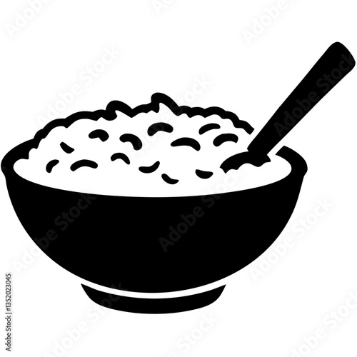 Vector Illustration Black Bowl of Porridge with Spoon Clipart for Culinary Design Projects