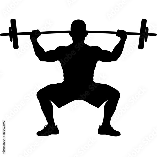 Silhouette of Athlete Squatting with Barbell for Fitness and Strength Training Vector Art