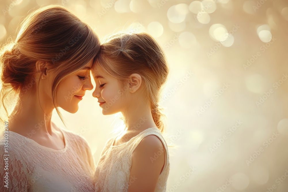 A mother and daughter share a loving moment together in nature A mother and daughter share a loving moment together in nature