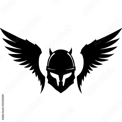 Winged Viking Helmet Vector Illustration for Logo and Tattoo Design