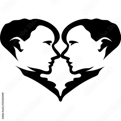 Symmetrical Face Silhouette Heart Design for Tattoos and Art Projects