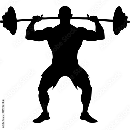 Bodybuilder Silhouette Lifting Heavy Barbell Vector Illustration for Fitness Design