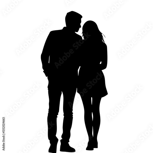 Silhouette of Romantic Couple Walking Together for Valentine's Day Graphic Design