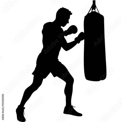 Boxer Punching Heavy Bag Silhouette for Fitness and Martial Arts Design