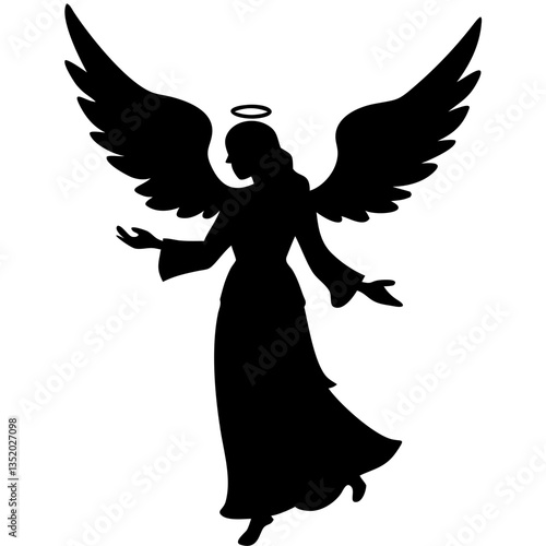 Elegant Angel Silhouette with Halo Perfect for Tattoo and Coloring Book Art