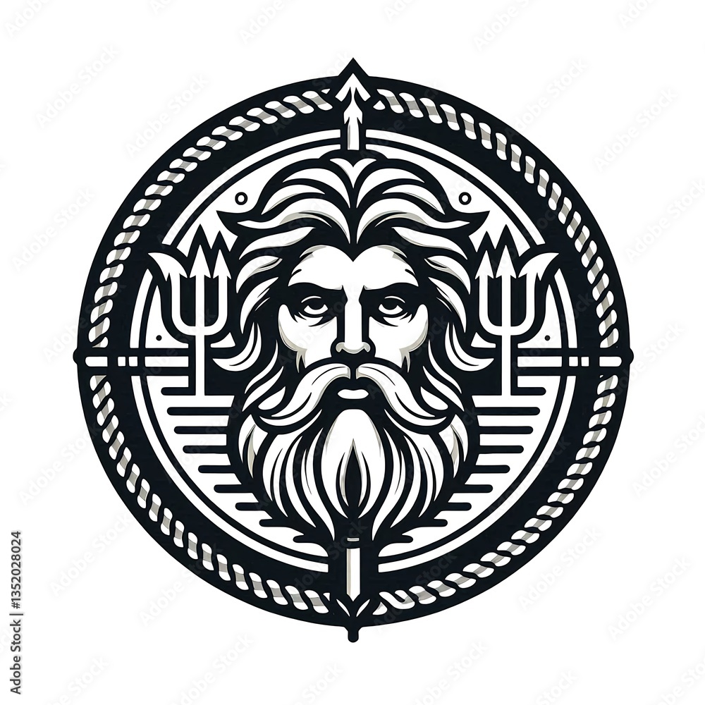 Fototapeta premium Minimalist Poseidon Logo - Symbol of Sea Power and Greek Mythology