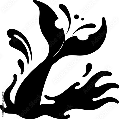 Splashing Whale Tail Silhouette Vector Art for Nautical Tattoos and DIY Crafts