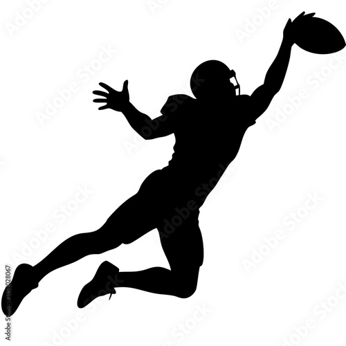 American Football Player Silhouette Leaping Catch Vector Illustration