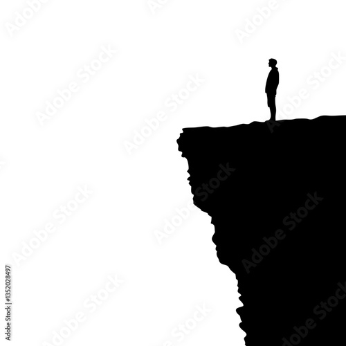 Silhouette of Person Standing on Cliff Edge Symbolizing Adventure and Risk Concept Vector