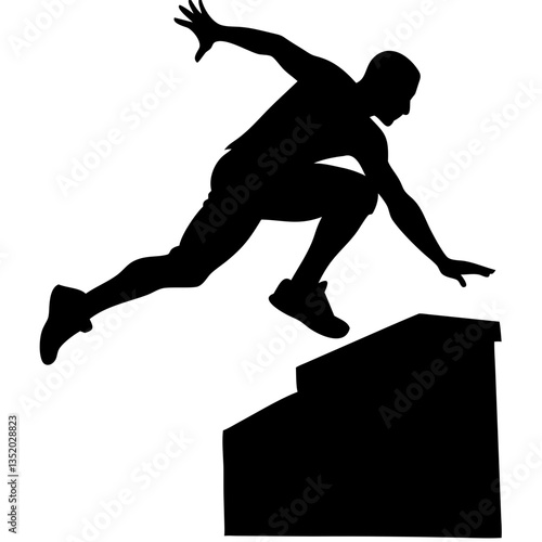 Vector Silhouette Athlete Parkour Jumping Urban Wall Design for Fitness Posters