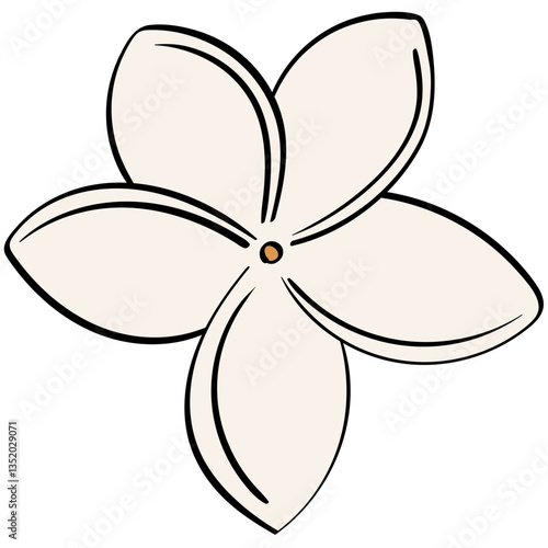 single plumeria with leaves handrawn line and color style illustration