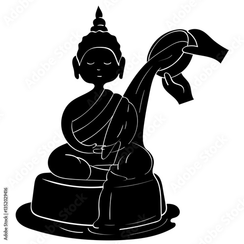 songkran buddha water pouringa handrawn solid style illustration