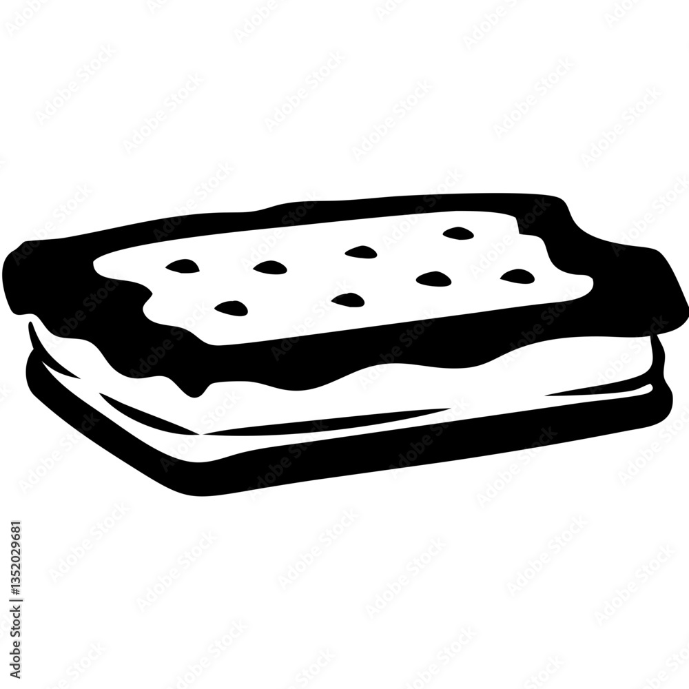 Vector Ice Cream Sandwich Illustration Black and White Food Design for Logo or Sticker Vector Ice Cream Sandwich Illustration Black and White Food Design for Logo or Sticker