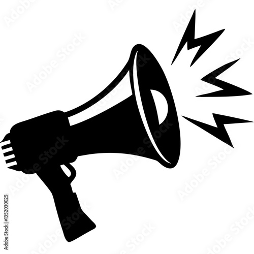 Black Megaphone with Sound Waves Communication Vector Illustration