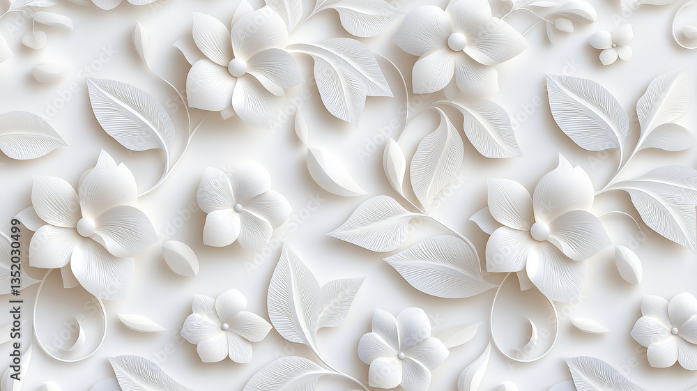delicate embossed floral pattern featuring white flowers and leaves creates elegant and serene atmosphere, perfect for various design applications delicate embossed floral pattern featuring white flowers and leaves creates elegant and serene atmosphere, perfect for various design applications